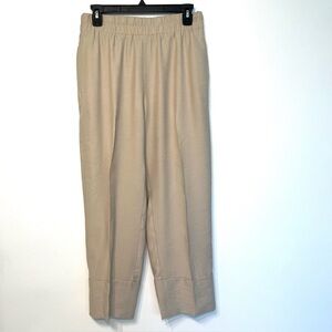 Zara elastic waist pull on pants, cuffed, cropped, tan, pockets, medium